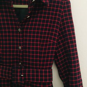 Lonyuash 1950s navy and red plaid collared dress